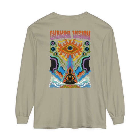 Chakra Vision (Back design) - Unisex Garment-dyed Long Sleeve T-Shirt